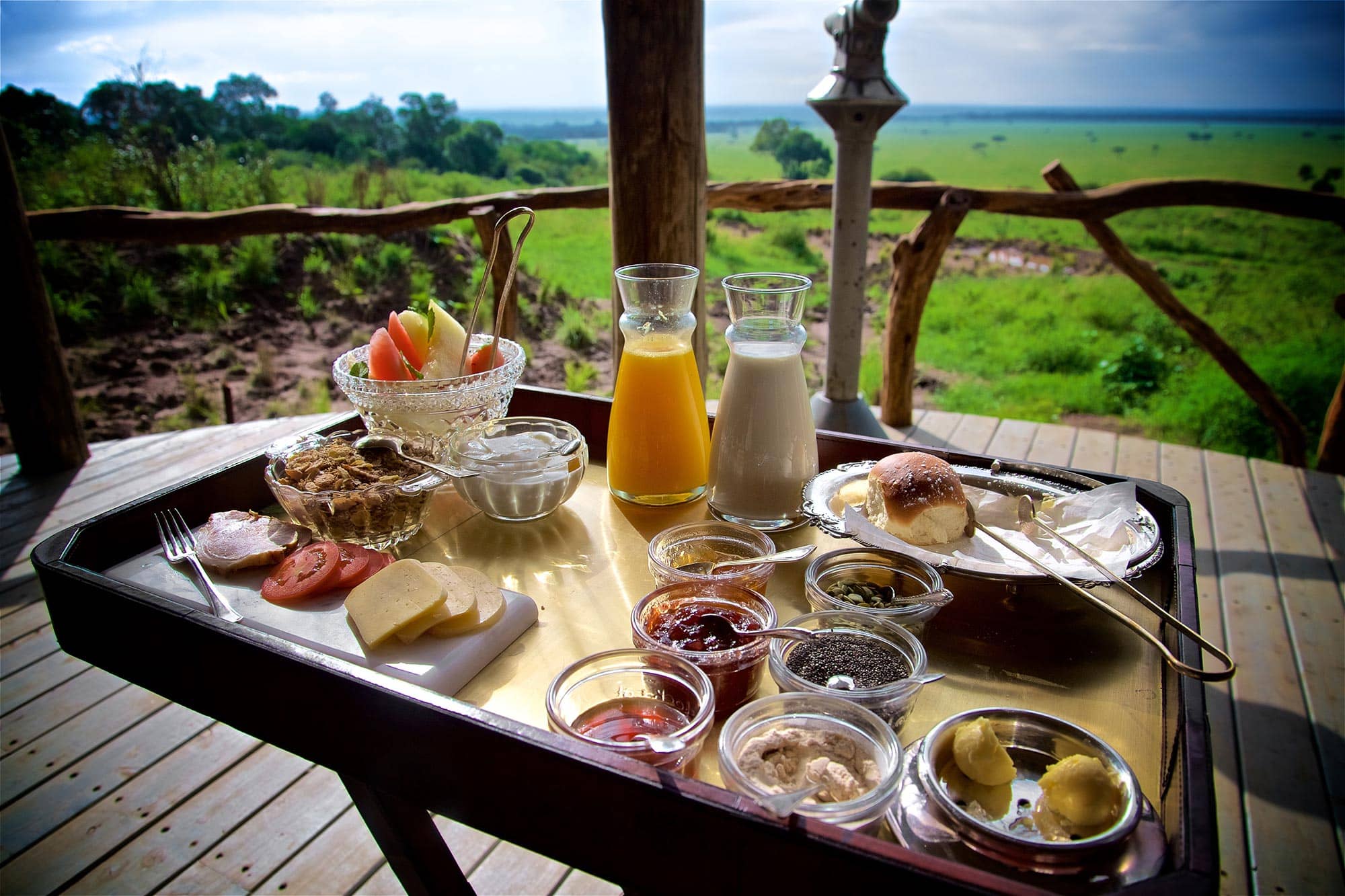 A tray chocked full of Tanzanian breakfast food